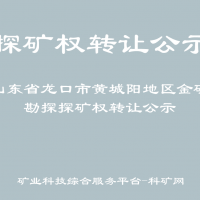 山東省龍口市黃城陽(yáng)地區(qū)金礦勘探探礦權(quán)轉(zhuǎn)讓公示