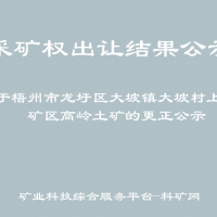 關(guān)于梧州市龍圩區(qū)大坡鎮(zhèn)大坡村上思礦區(qū)高嶺土礦的更正公示