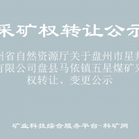 貴州省自然資源廳關(guān)于盤州市星邦礦業(yè)有限公司盤縣馬依鎮(zhèn)五星煤礦采礦權(quán)轉(zhuǎn)讓、變更公示