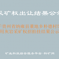 關(guān)于貴州省納雍縣董地鄉(xiāng)樸德村飾面用灰?guī)r采礦權(quán)招拍掛結(jié)果公示